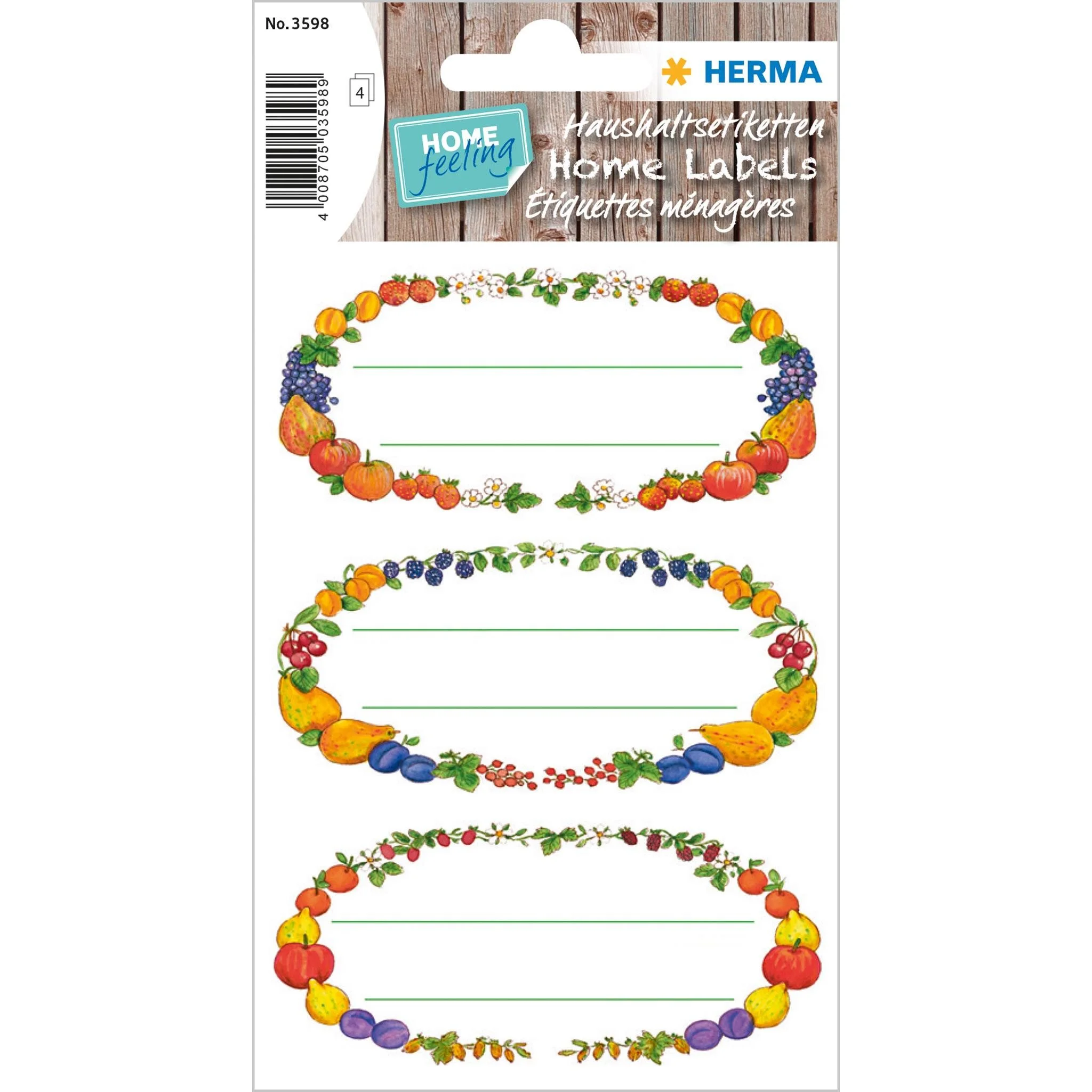 Etikettenpapier 76 × 35 mm – Küchenetiketten „Früchtekränze“